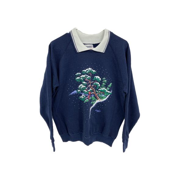 Vintage Morning Sun Cardinals Snow Dark Blue Collared Printed Sweatshirt Size XL - Picture 1 of 10